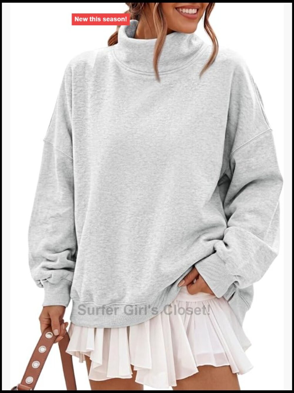 Oversized Fleece Mock Neck Sweatshirt with Pockets Pullover